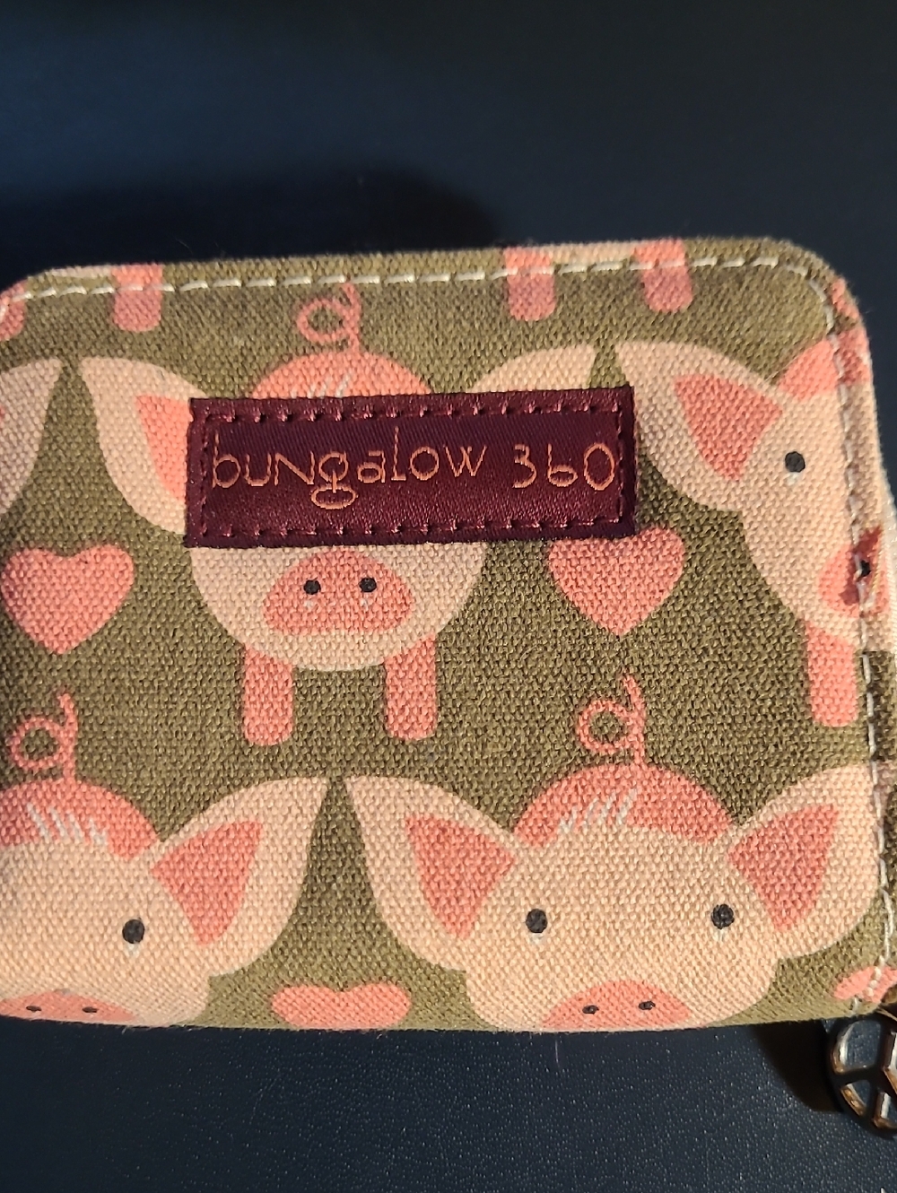 bungalow 360 Pink Pig Print Wallet on Olive
